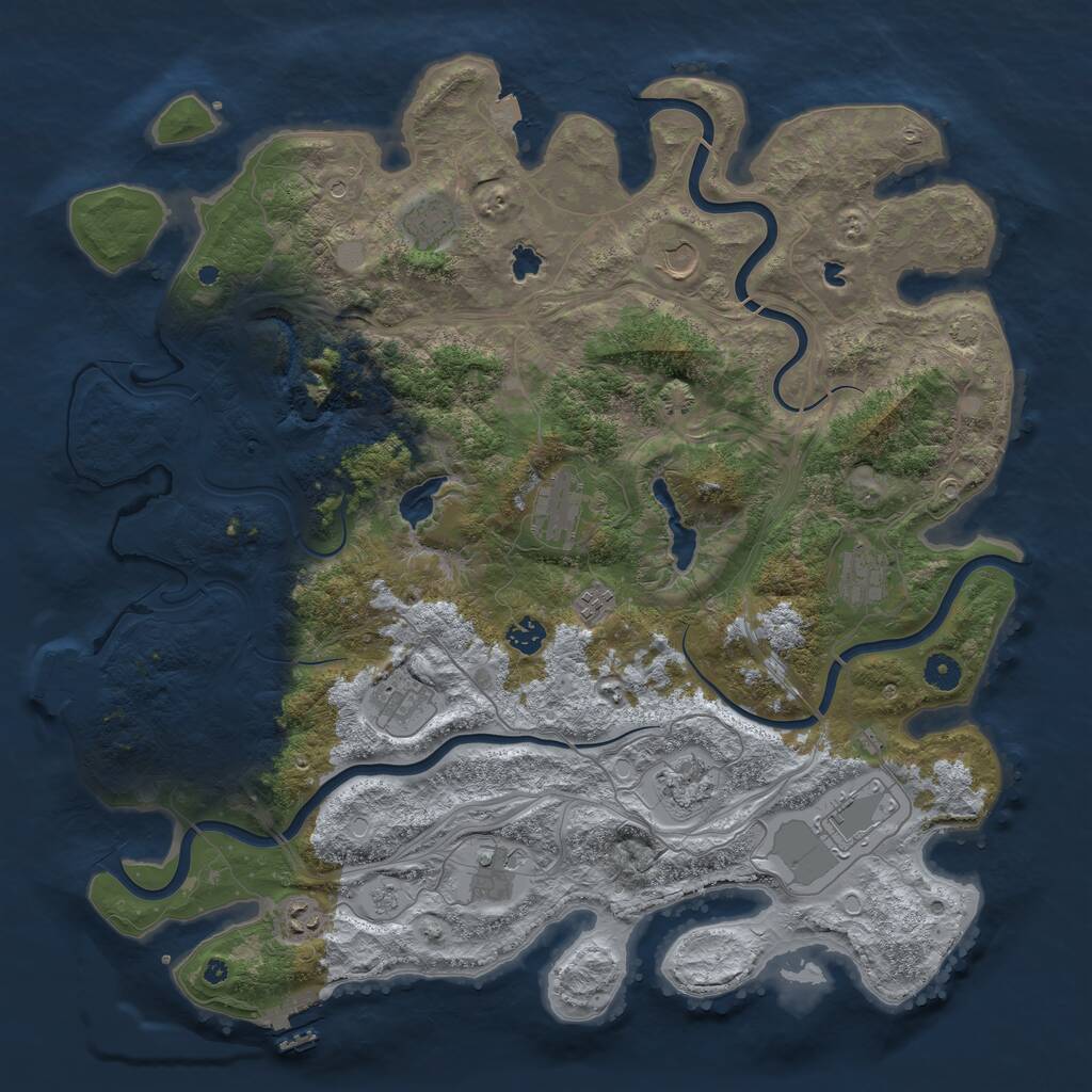 Rust Map: Procedural Map, Size: 4500, Seed: 1297369923, 17 Monuments