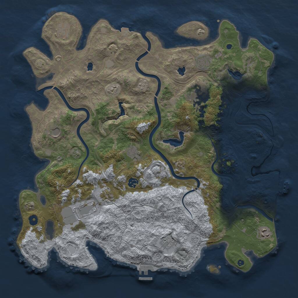 Rust Map: Procedural Map, Size: 4500, Seed: 1032777702, 17 Monuments