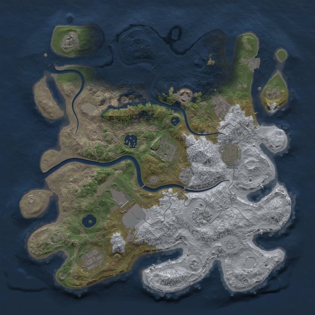 Rust Map: Procedural Map, Size: 3500, Seed: 1688332853, 13 Monuments