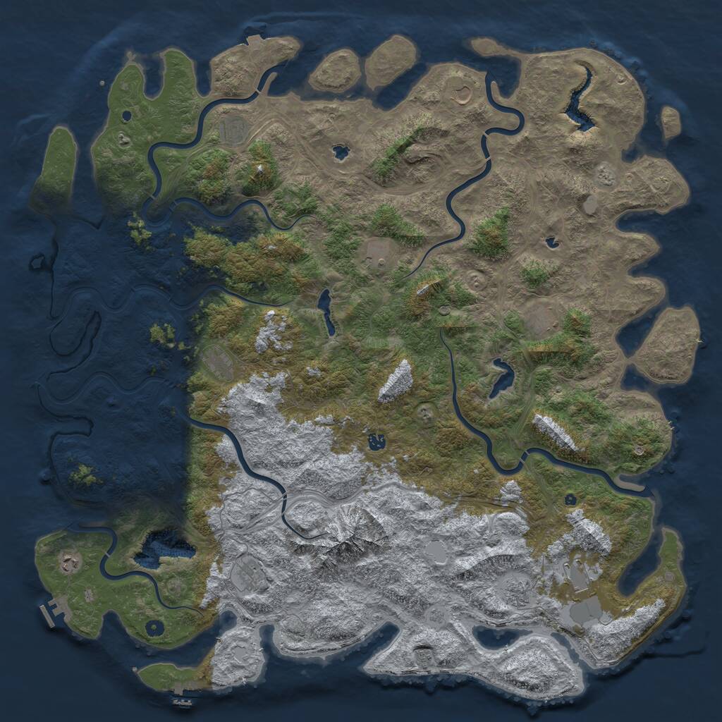 Rust Map: Procedural Map, Size: 6000, Seed: 827670738, 17 Monuments