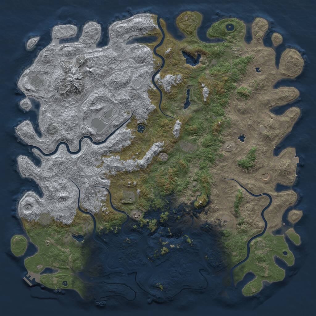 Rust Map: Procedural Map, Size: 6000, Seed: 746642786, 17 Monuments