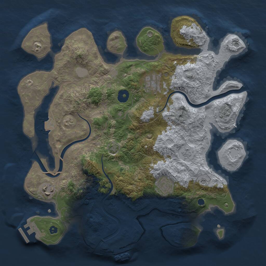 Rust Map: Procedural Map, Size: 3250, Seed: 1366593649, 10 Monuments