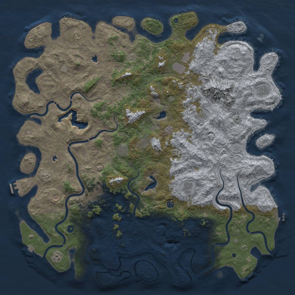 Rust Map: Procedural Map, Size: 6000, Seed: 275196724, 17 Monuments