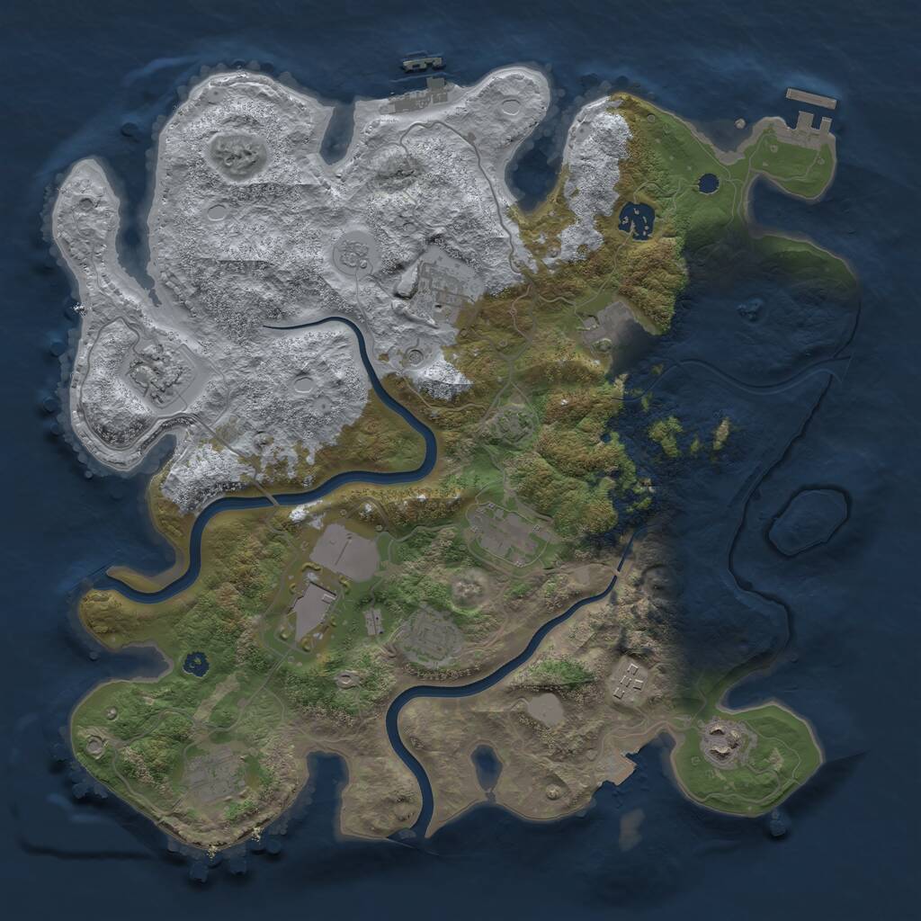 Rust Map: Procedural Map, Size: 3700, Seed: 875374390, 16 Monuments