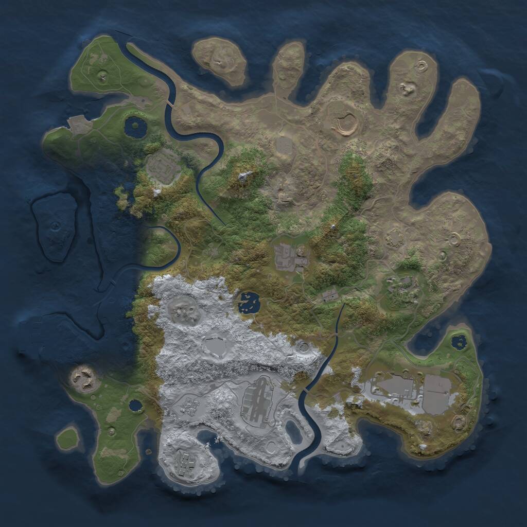 Rust Map: Procedural Map, Size: 3500, Seed: 8668, 14 Monuments