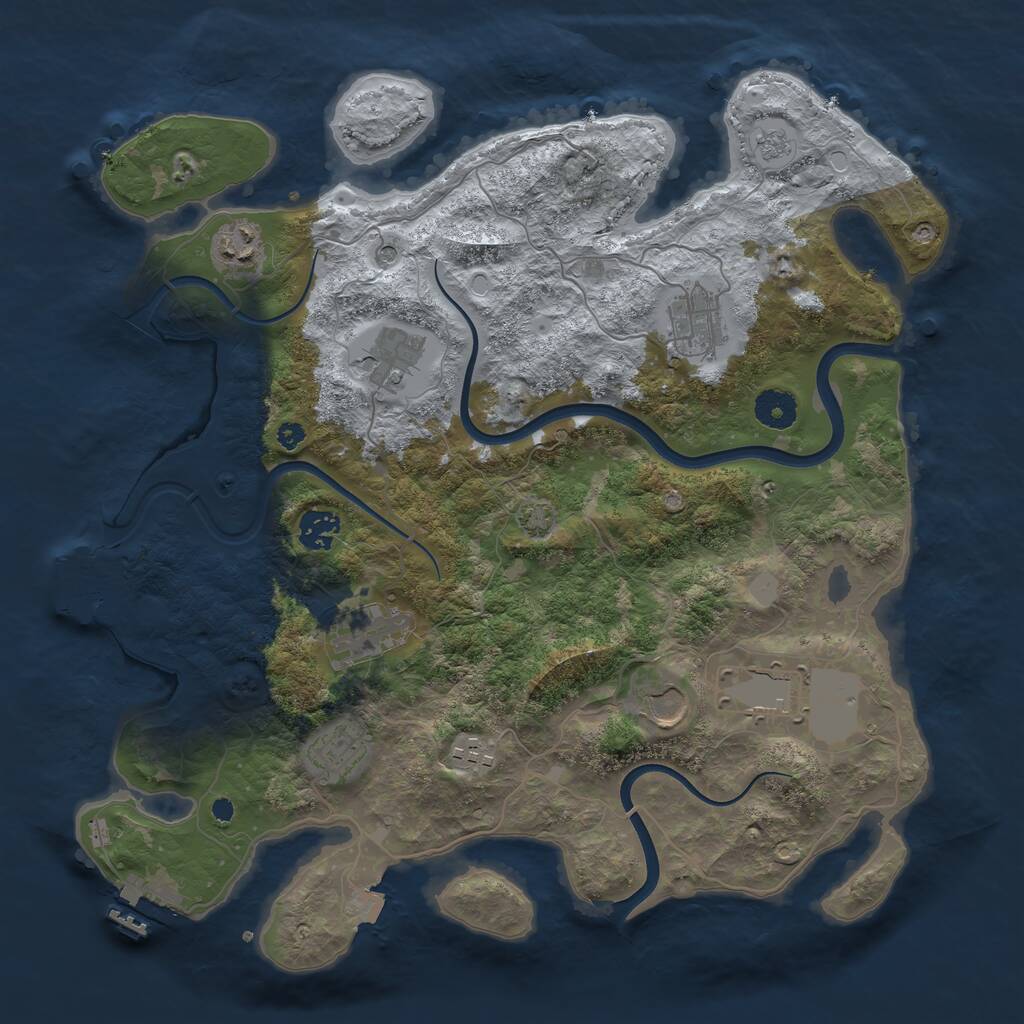 Rust Map: Procedural Map, Size: 3750, Seed: 1842501021, 15 Monuments
