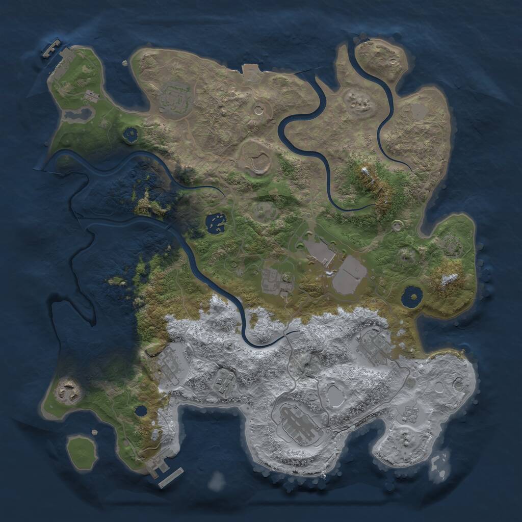 Rust Map: Procedural Map, Size: 3650, Seed: 76667932, 16 Monuments