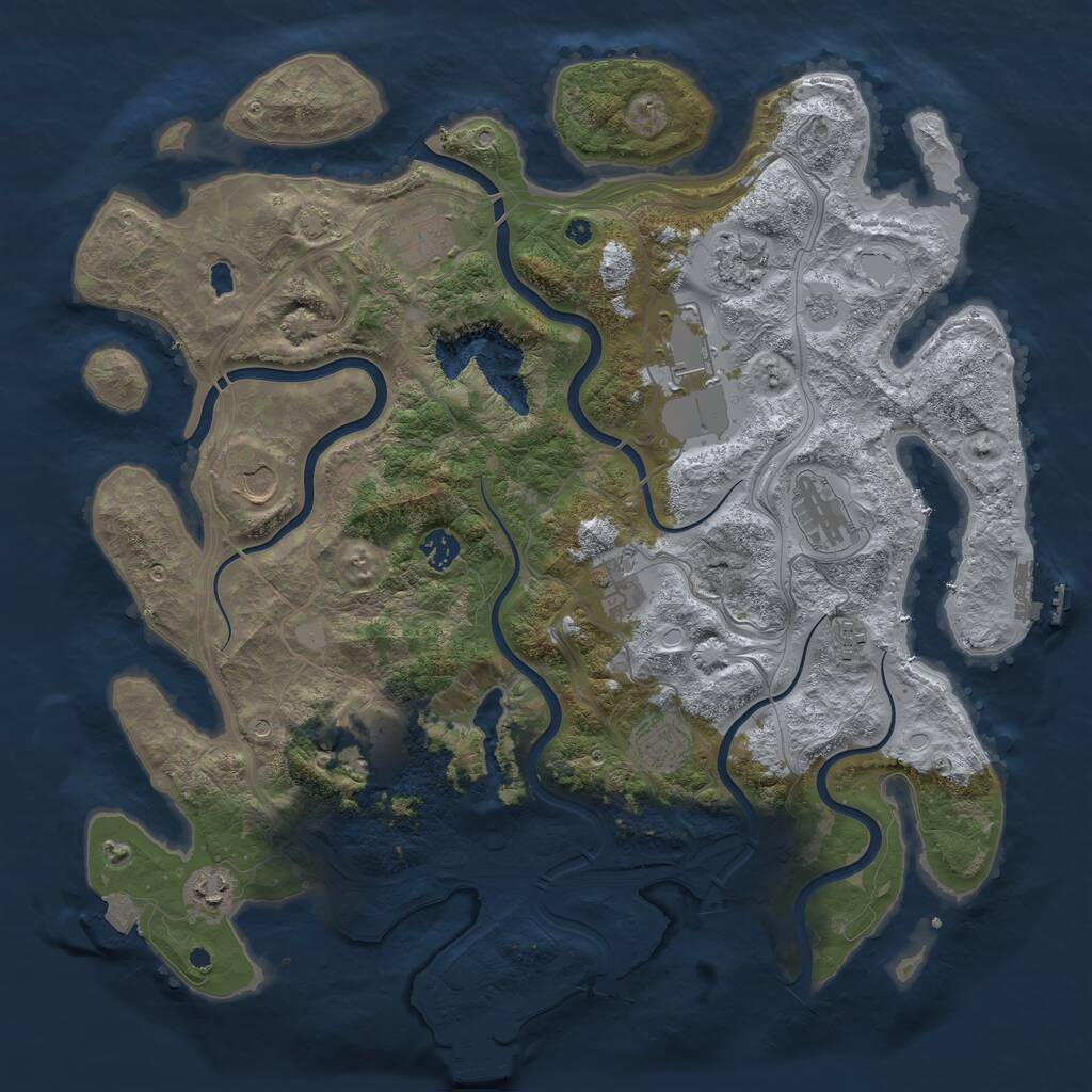 Rust Map: Procedural Map, Size: 4300, Seed: 909874445, 17 Monuments