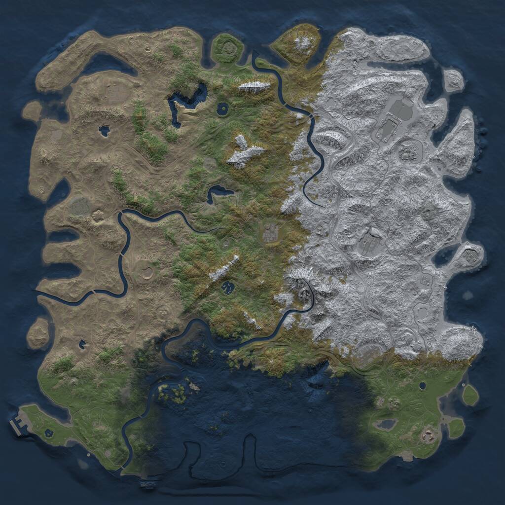 Rust Map: Procedural Map, Size: 6000, Seed: 599340774, 17 Monuments