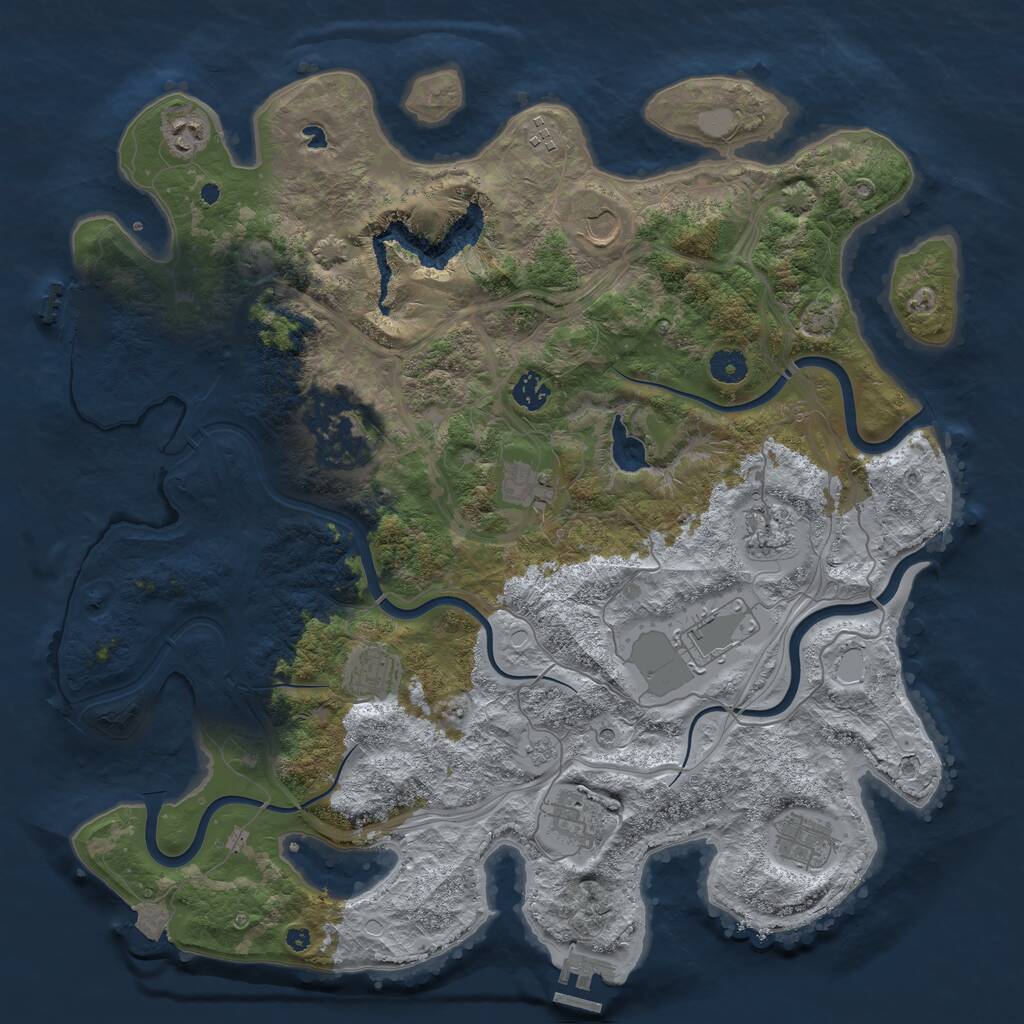 Rust Map: Procedural Map, Size: 4250, Seed: 375768557, 17 Monuments