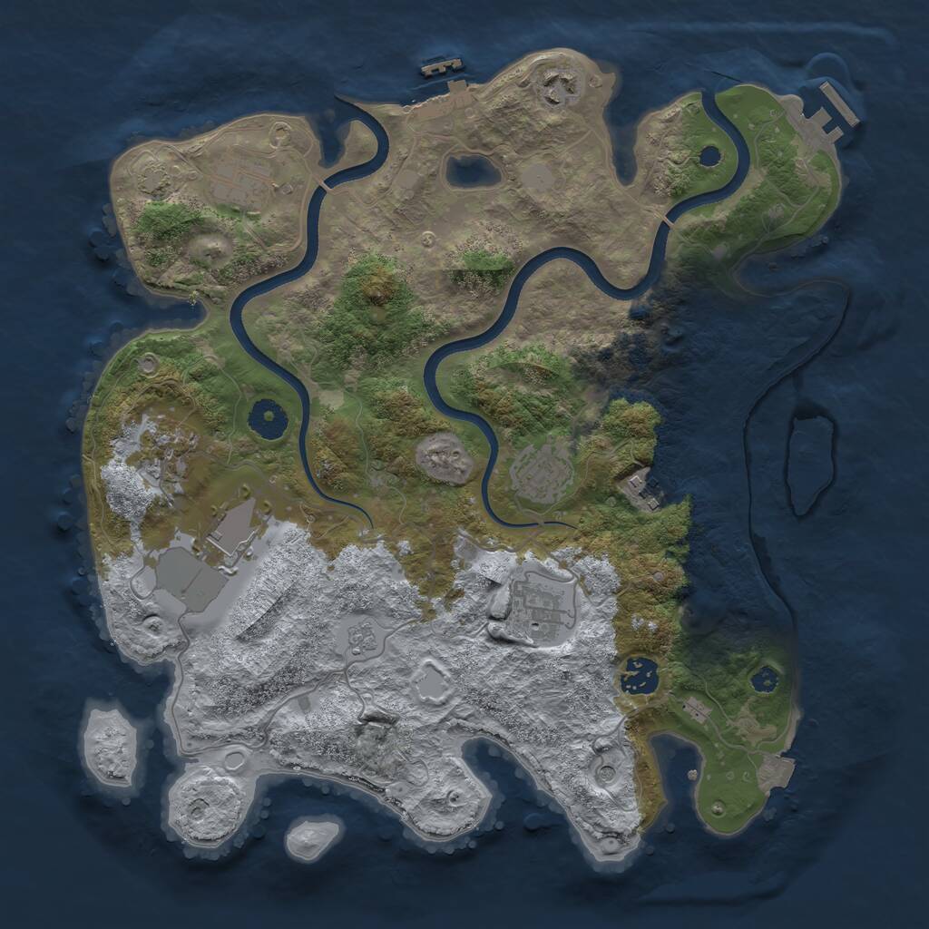 Rust Map: Procedural Map, Size: 3600, Seed: 1759875254, 14 Monuments