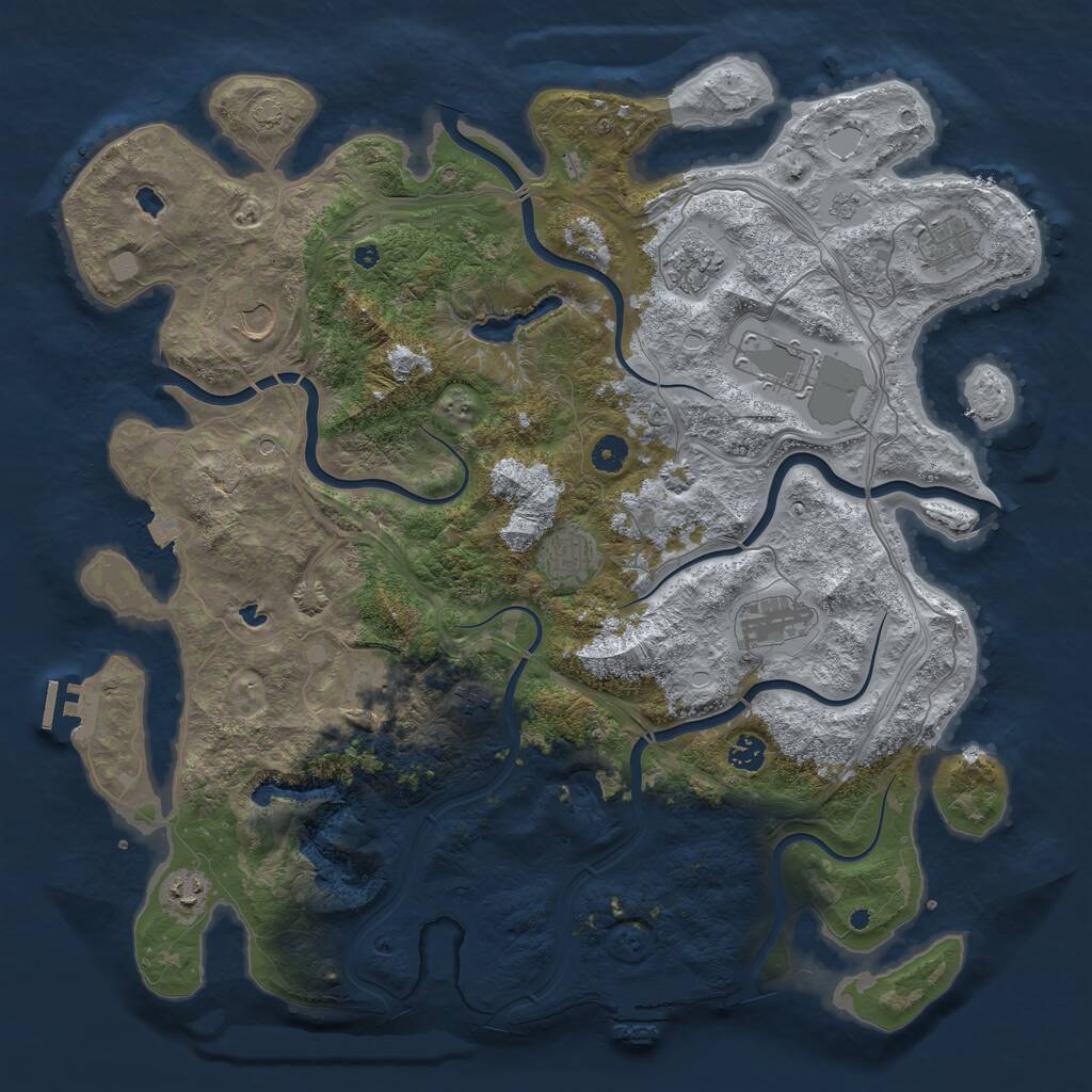 Rust Map: Procedural Map, Size: 4500, Seed: 1207443392, 16 Monuments