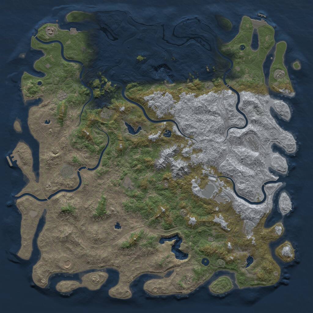 Rust Map: Procedural Map, Size: 6000, Seed: 884314444, 17 Monuments