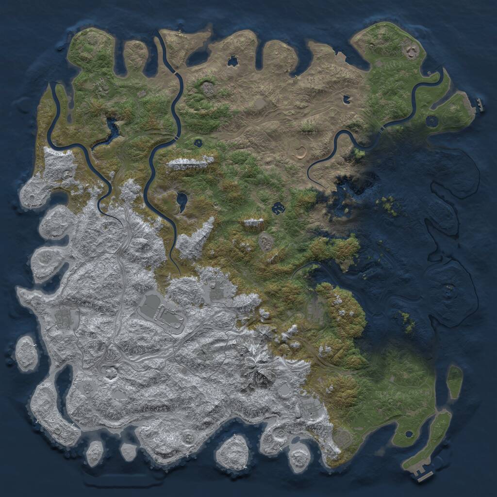 Rust Map: Procedural Map, Size: 6000, Seed: 243838573, 17 Monuments