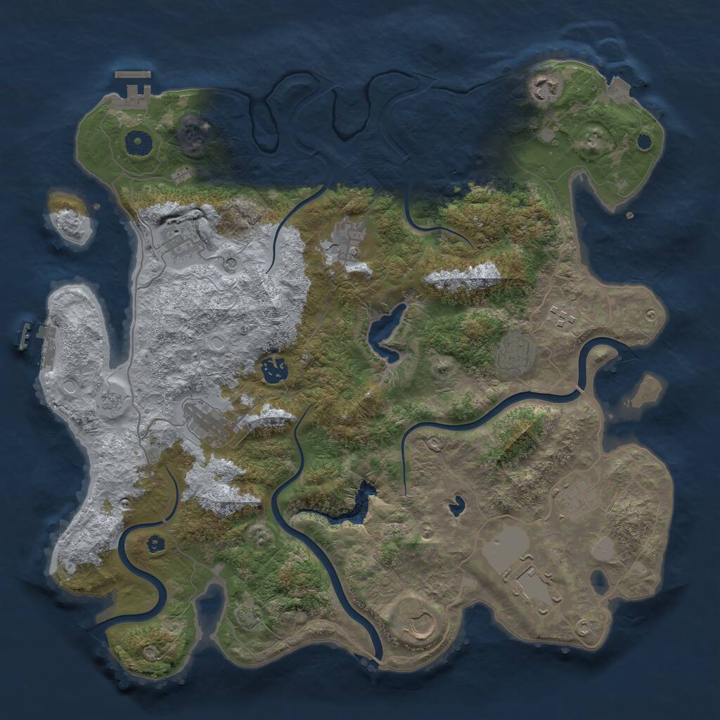 Rust Map: Procedural Map, Size: 4050, Seed: 915711351, 16 Monuments