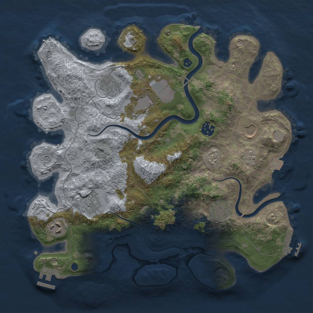 Rust Map: Procedural Map, Size: 3500, Seed: 1729405386, 14 Monuments