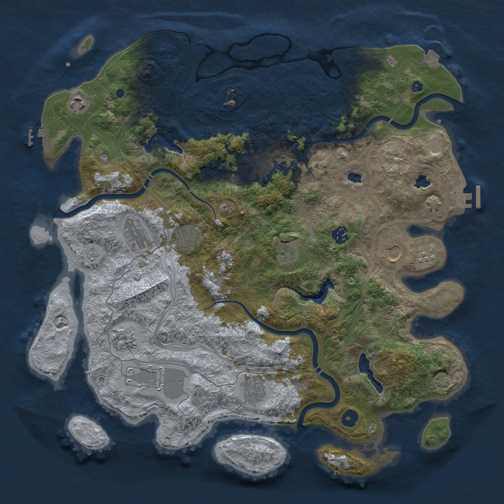 Rust Map: Procedural Map, Size: 4500, Seed: 2105143255, 17 Monuments