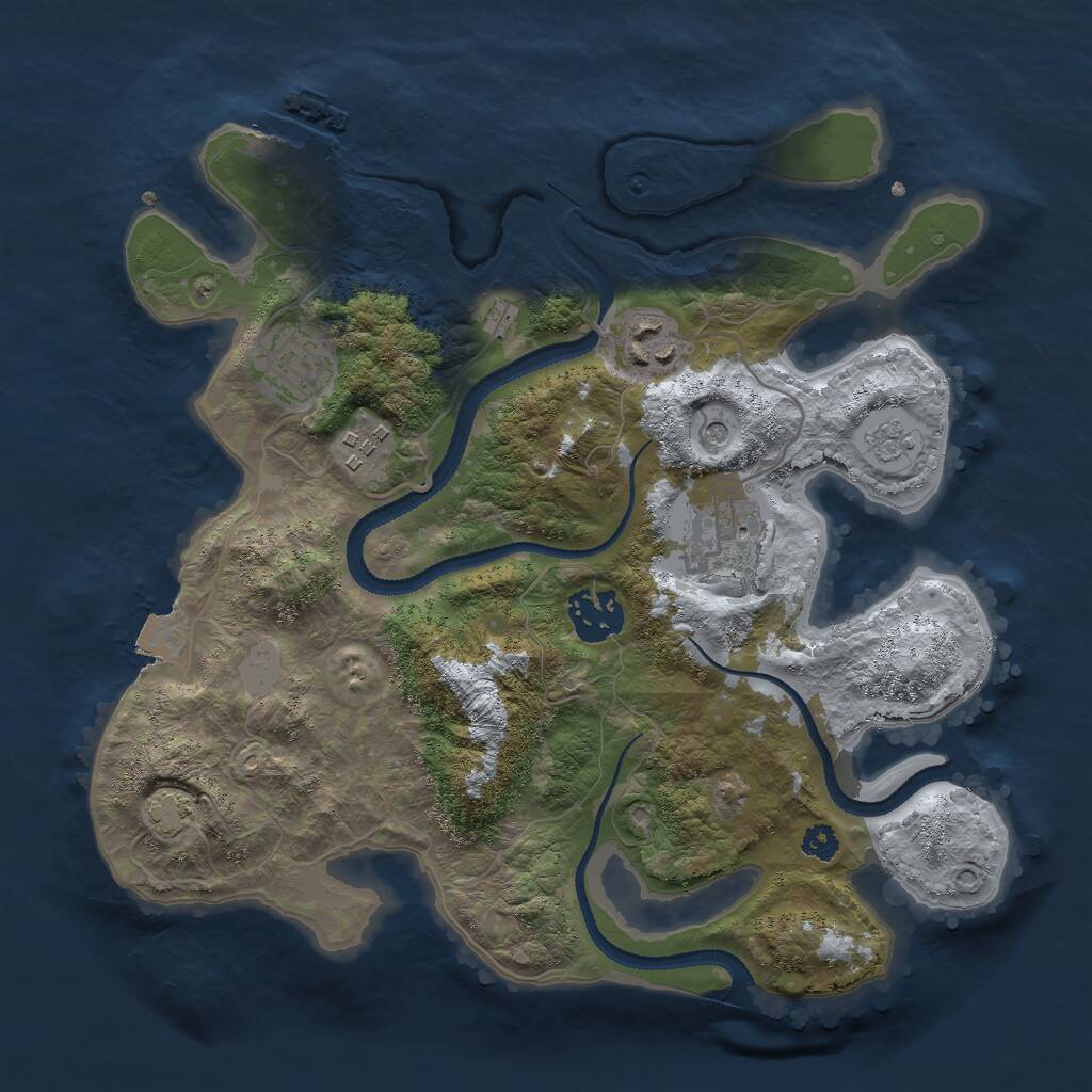 Rust Map: Procedural Map, Size: 3000, Seed: 1707041470, 10 Monuments