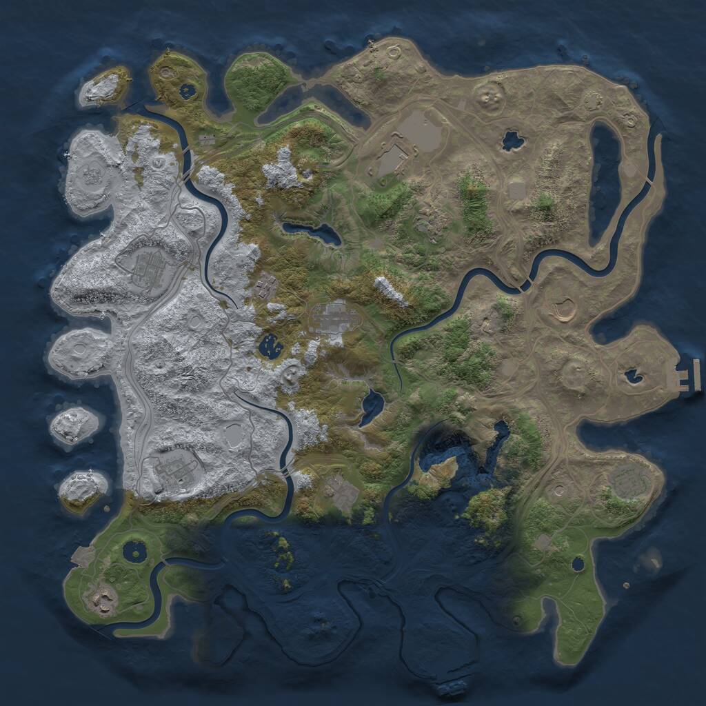 Rust Map: Procedural Map, Size: 4500, Seed: 942034601, 17 Monuments