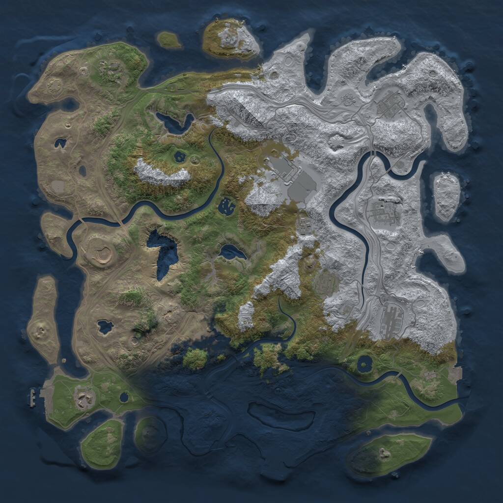 Rust Map: Procedural Map, Size: 4500, Seed: 1172132861, 17 Monuments