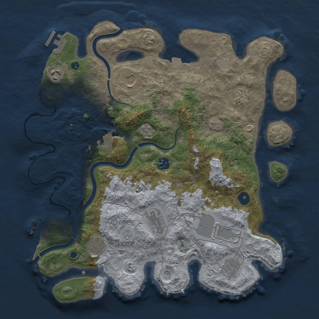 Rust Map: Procedural Map, Size: 3891, Seed: 1036949109, 16 Monuments
