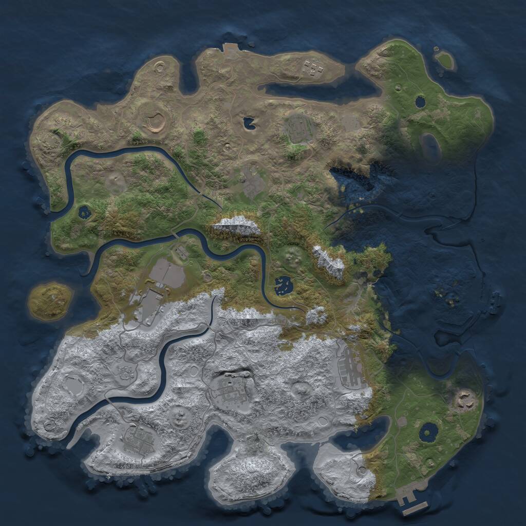 Rust Map: Procedural Map, Size: 4050, Seed: 1370793786, 16 Monuments