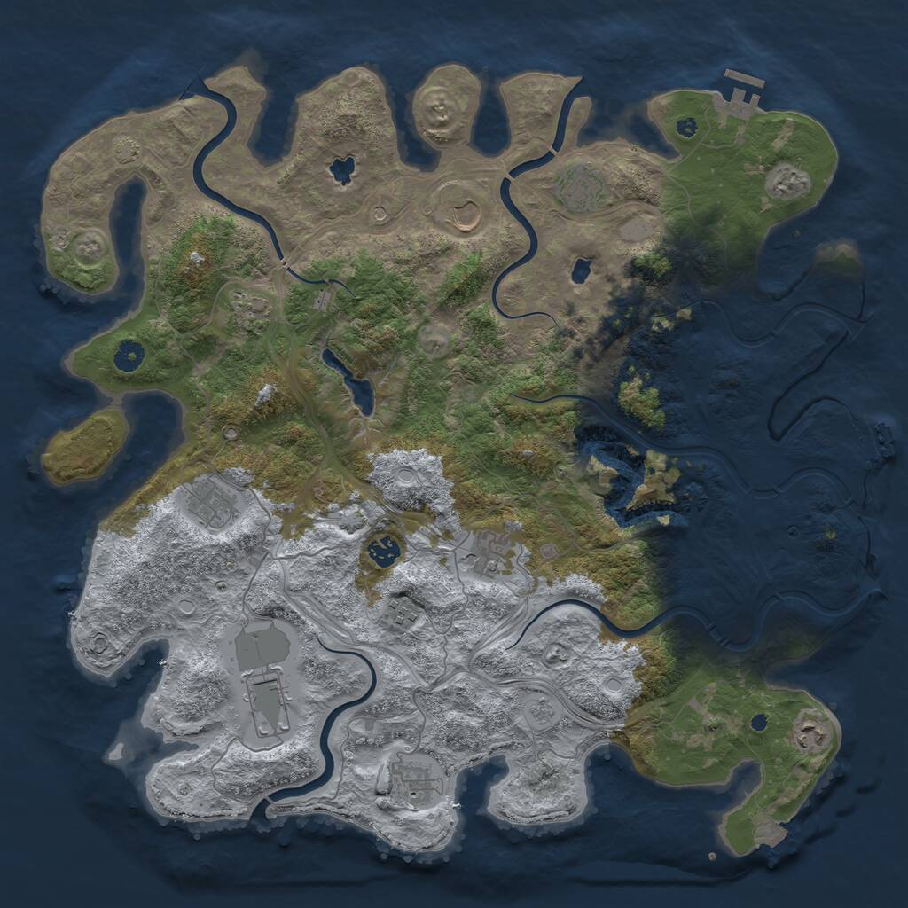Rust Map: Procedural Map, Size: 4500, Seed: 991689030, 16 Monuments