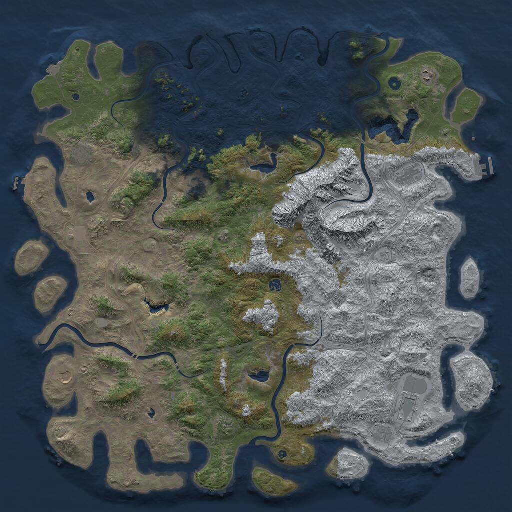 Rust Map: Procedural Map, Size: 6000, Seed: 245743799, 17 Monuments