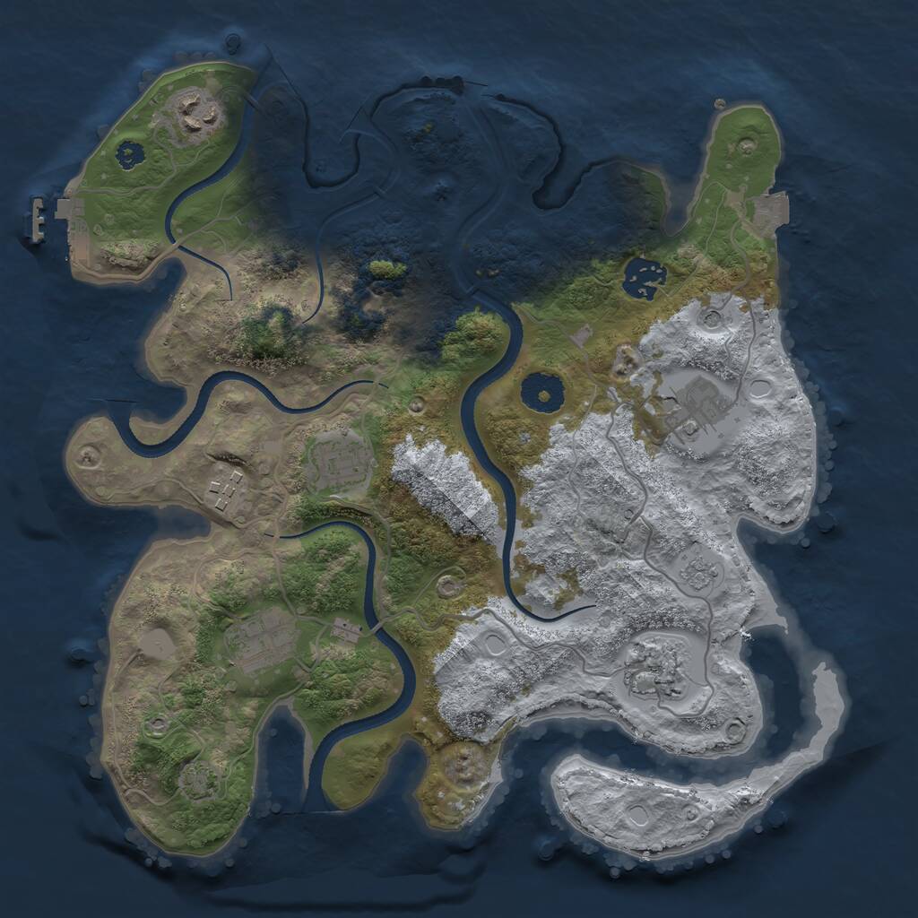 Rust Map: Procedural Map, Size: 3250, Seed: 1026583673, 12 Monuments
