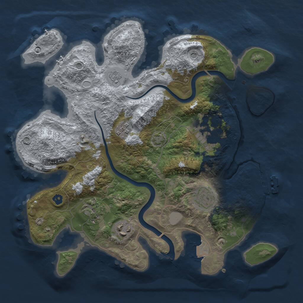 Rust Map: Procedural Map, Size: 3000, Seed: 15728, 10 Monuments