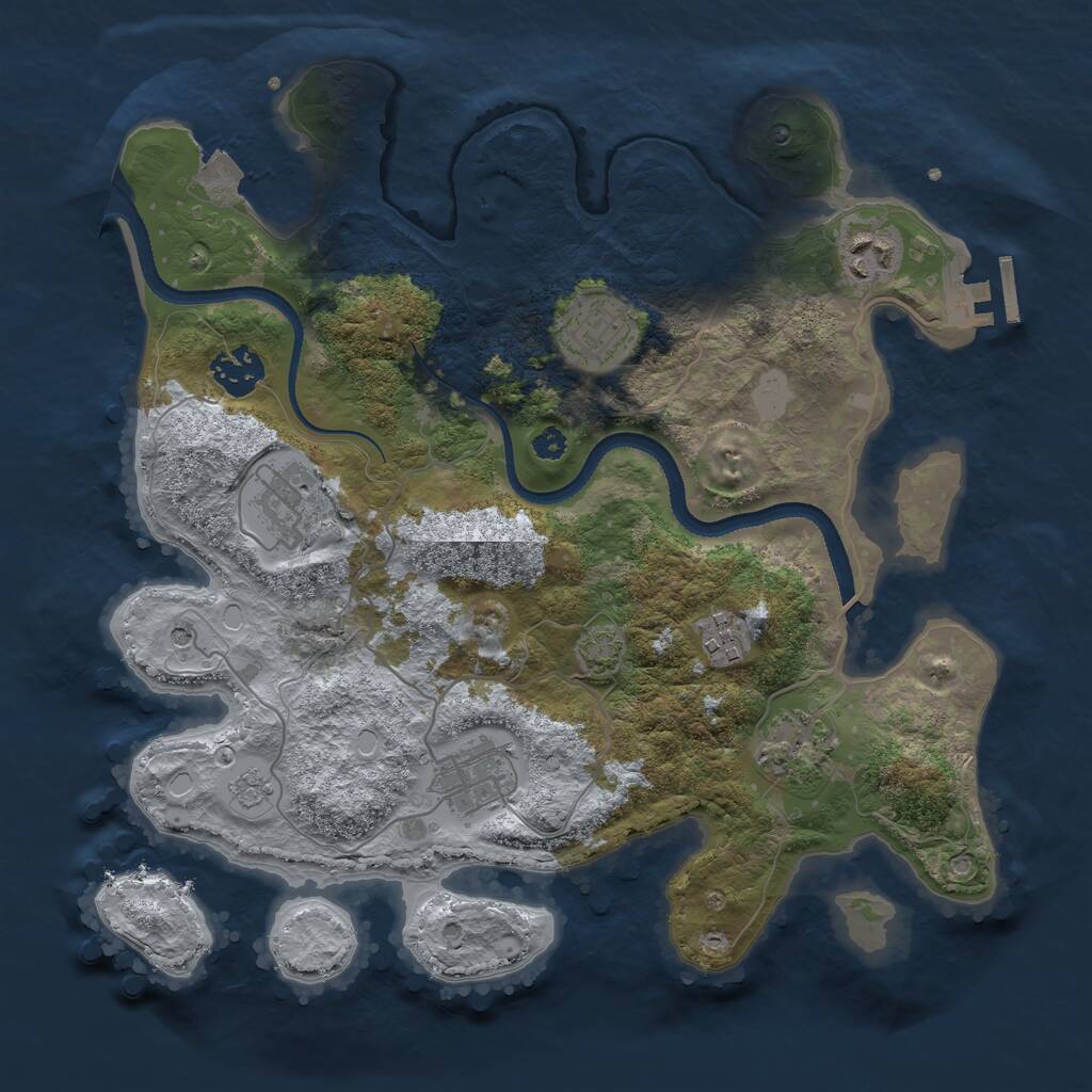 Rust Map: Procedural Map, Size: 3300, Seed: 1401726848, 12 Monuments