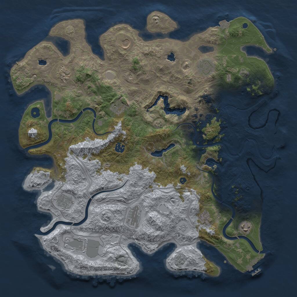 Rust Map: Procedural Map, Size: 4500, Seed: 689103793, 17 Monuments