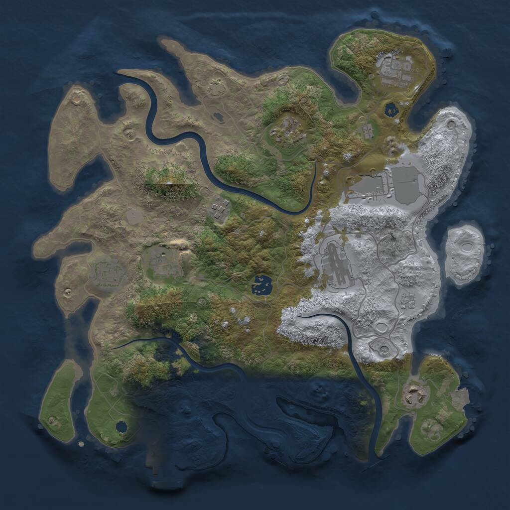 Rust Map: Procedural Map, Size: 3600, Seed: 3656, 14 Monuments