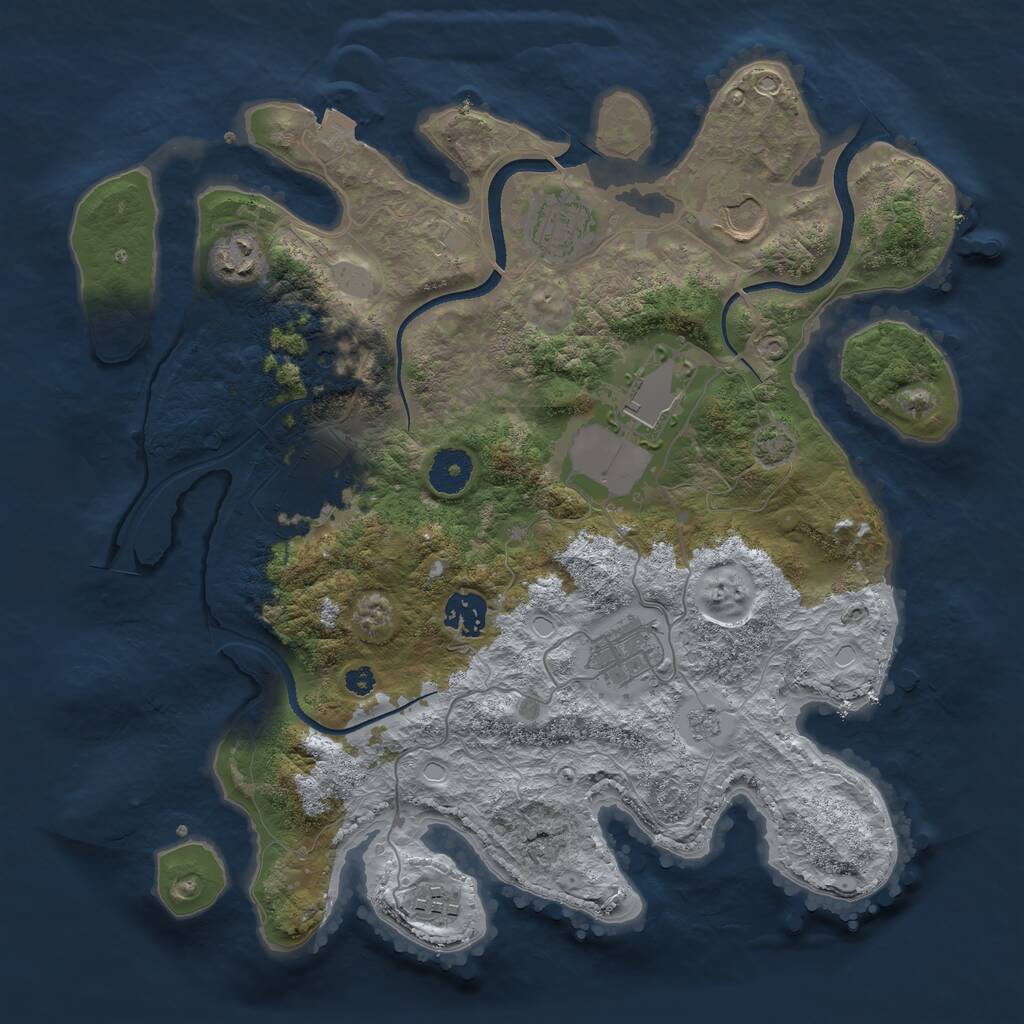Rust Map: Procedural Map, Size: 3500, Seed: 13412303, 12 Monuments