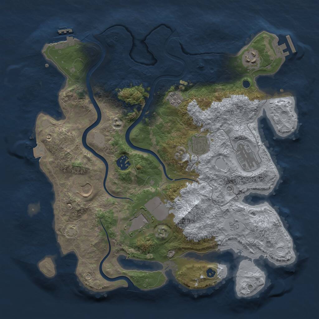 Rust Map: Procedural Map, Size: 3500, Seed: 353218577, 13 Monuments