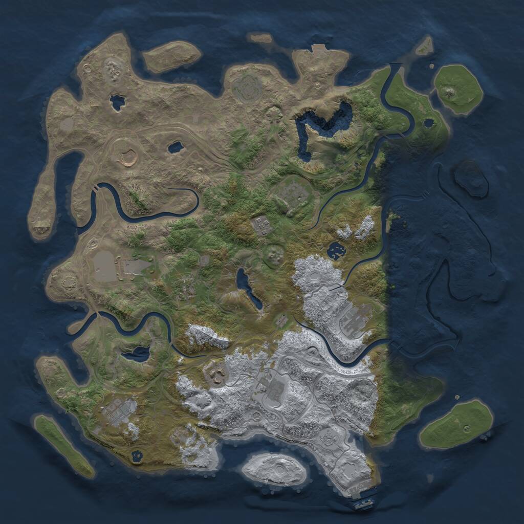 Rust Map: Procedural Map, Size: 4500, Seed: 1092467446, 17 Monuments