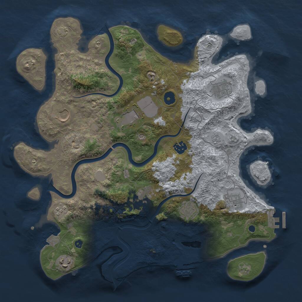 Rust Map: Procedural Map, Size: 3700, Seed: 1037423929, 15 Monuments