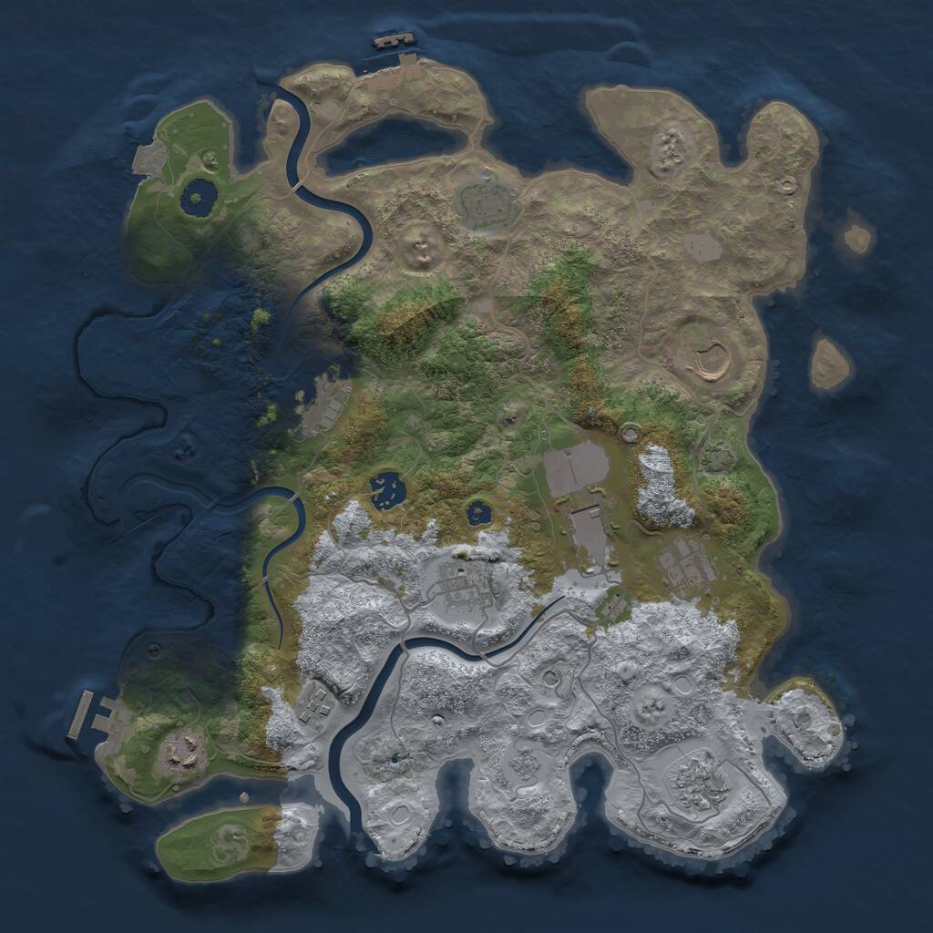 Rust Map: Procedural Map, Size: 3744, Seed: 1036949109, 16 Monuments