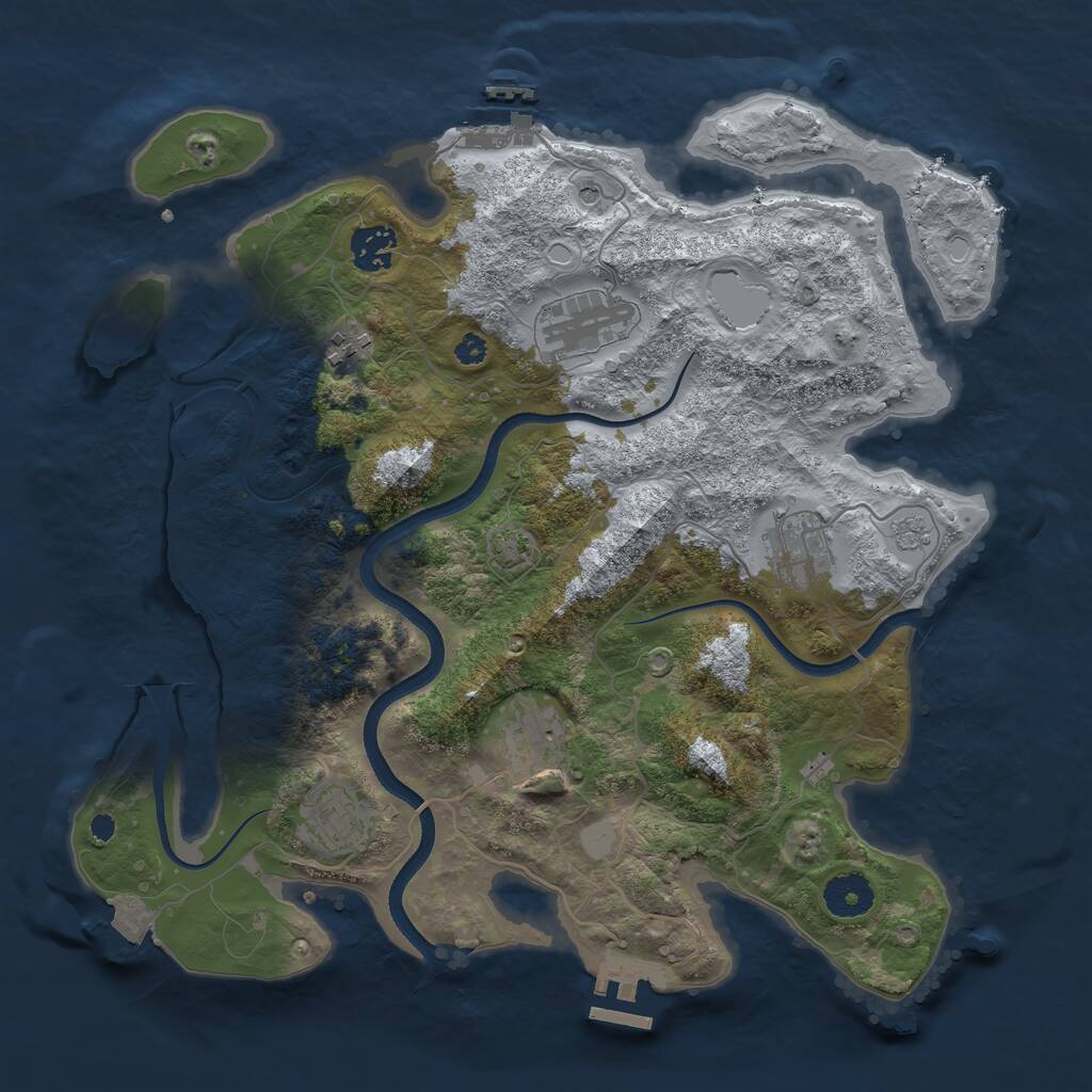 Rust Map: Procedural Map, Size: 3500, Seed: 1077125905, 12 Monuments