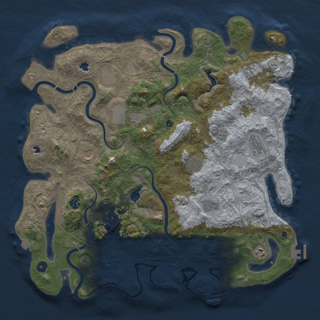 Rust Map: Procedural Map, Size: 4500, Seed: 2107751436, 17 Monuments