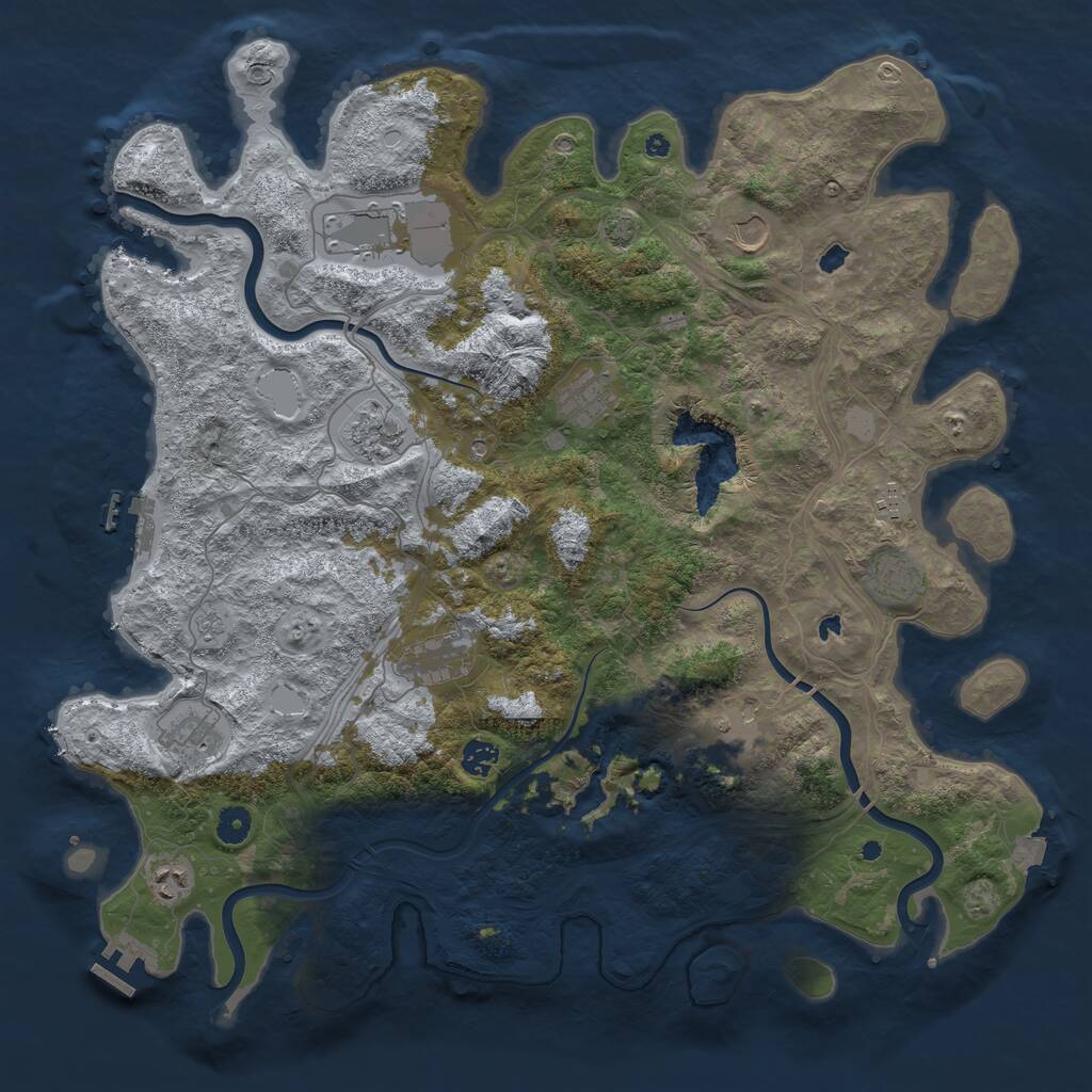 Rust Map: Procedural Map, Size: 4500, Seed: 870502800, 17 Monuments