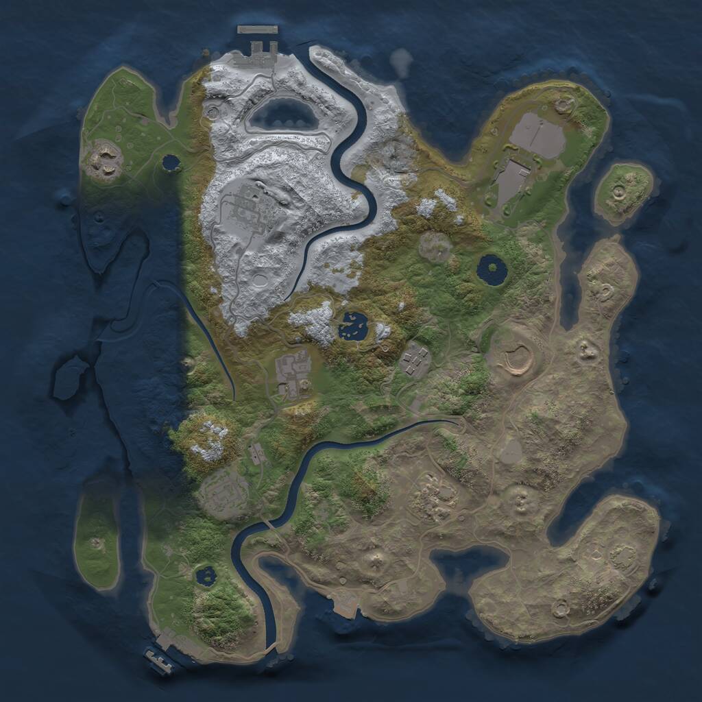 Rust Map: Procedural Map, Size: 3500, Seed: 1050626233, 14 Monuments
