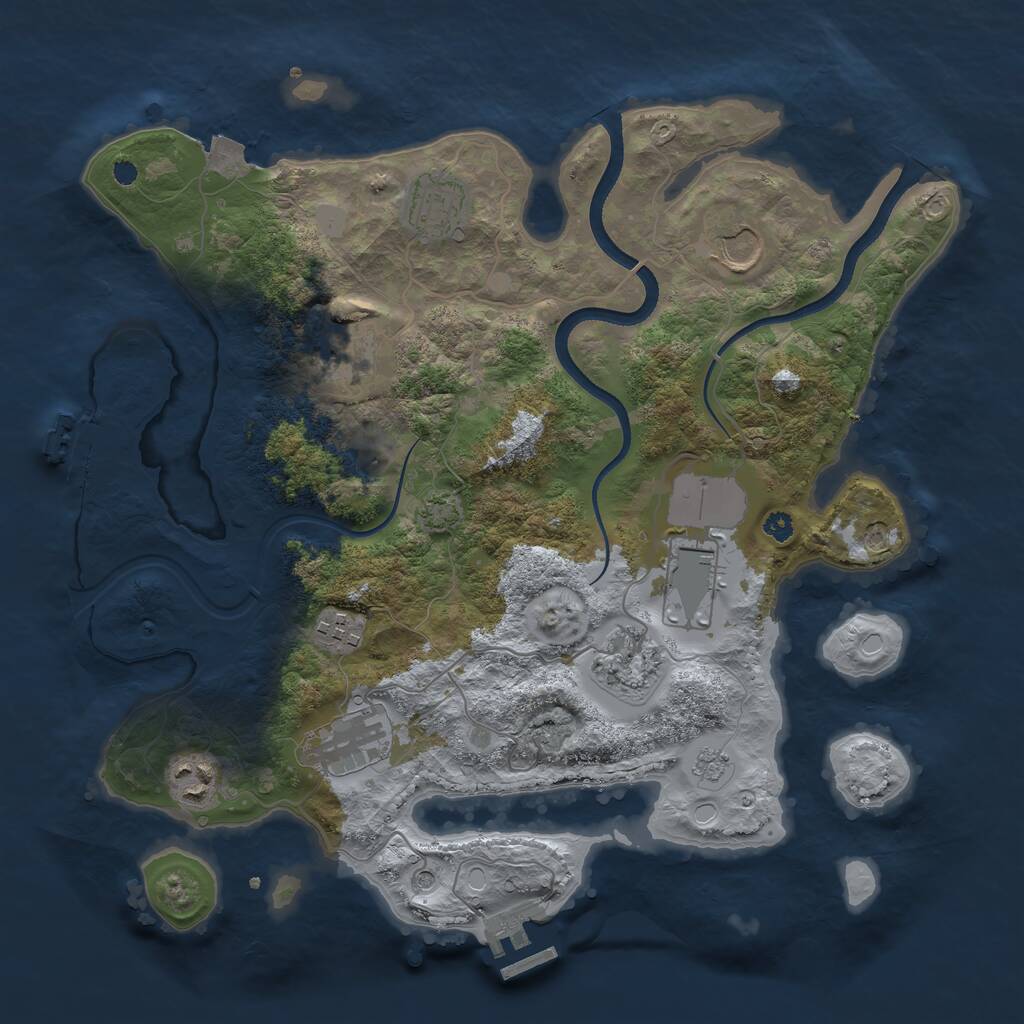 Rust Map: Procedural Map, Size: 3500, Seed: 1050263730, 14 Monuments