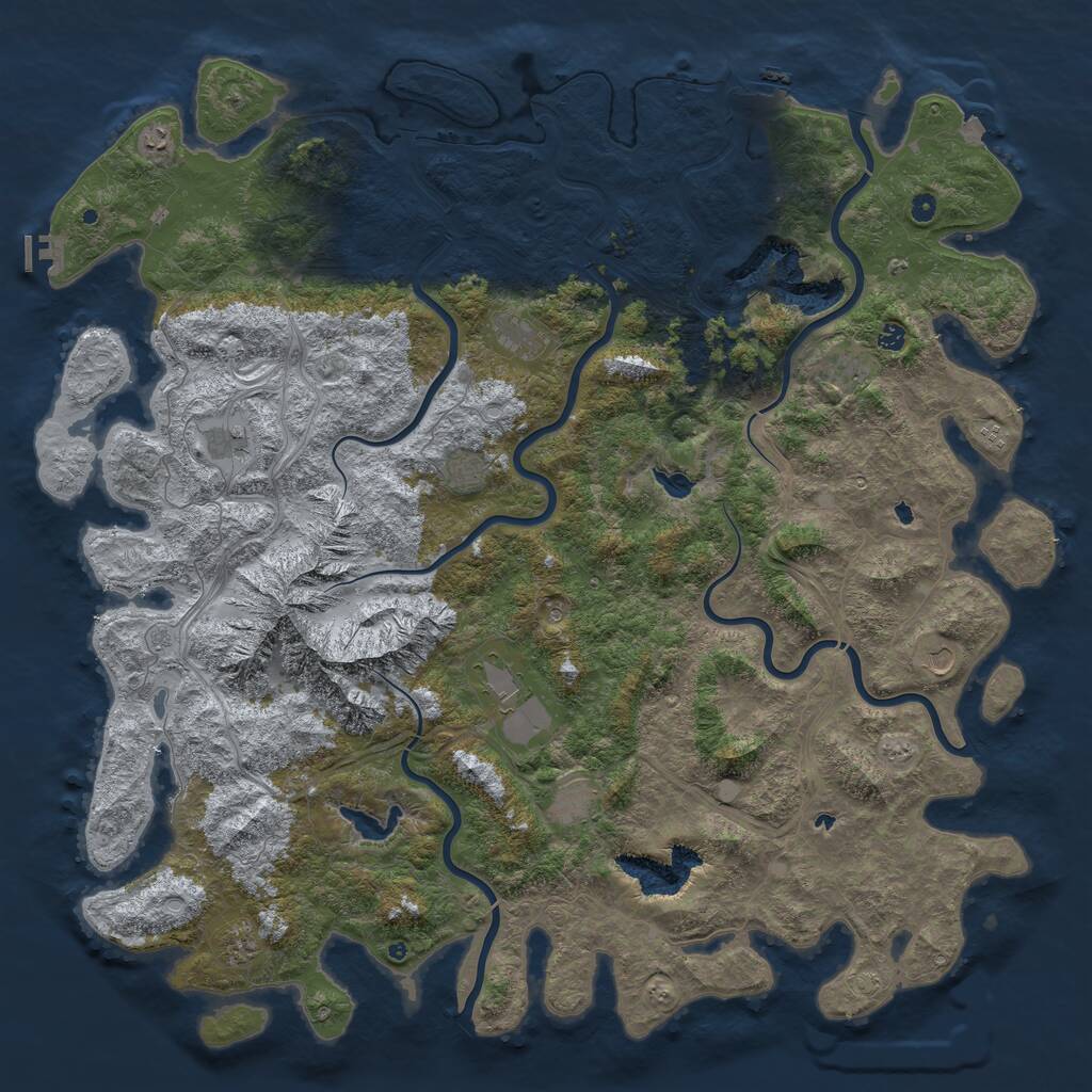Rust Map: Procedural Map, Size: 6000, Seed: 536994442, 17 Monuments