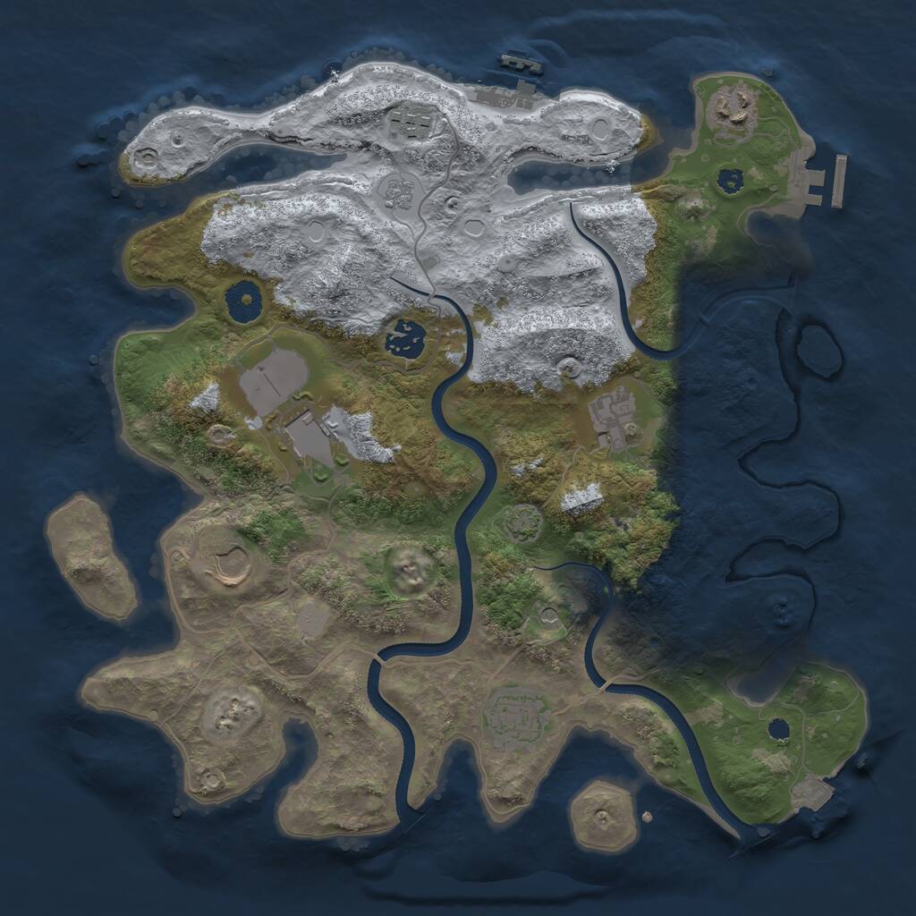 Rust Map: Procedural Map, Size: 3500, Seed: 1086556145, 13 Monuments
