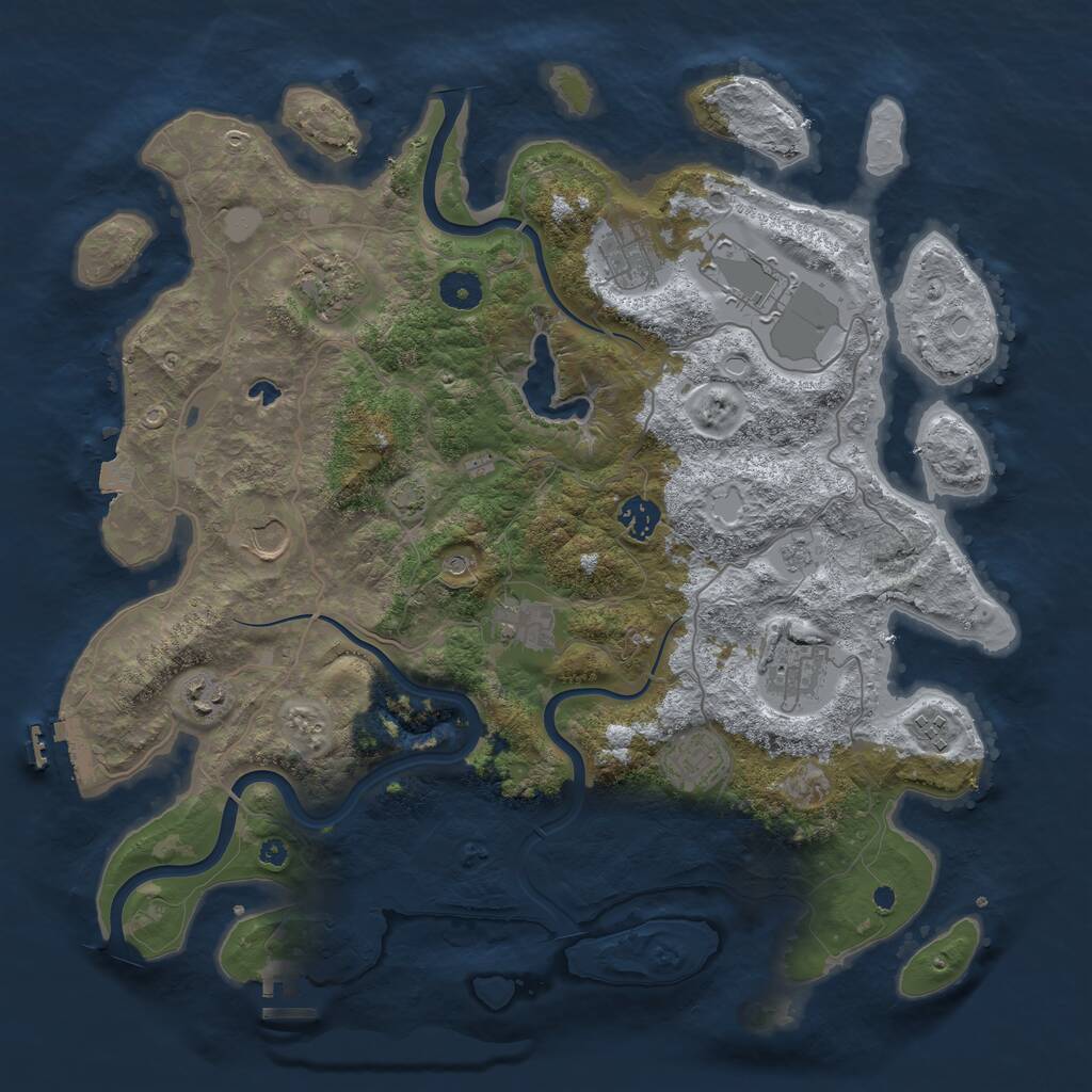 Rust Map: Procedural Map, Size: 4000, Seed: 645361543, 16 Monuments