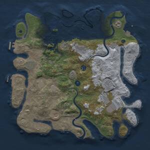 Thumbnail Rust Map: Procedural Map, Size: 3950, Seed: 1687687929, 15 Monuments