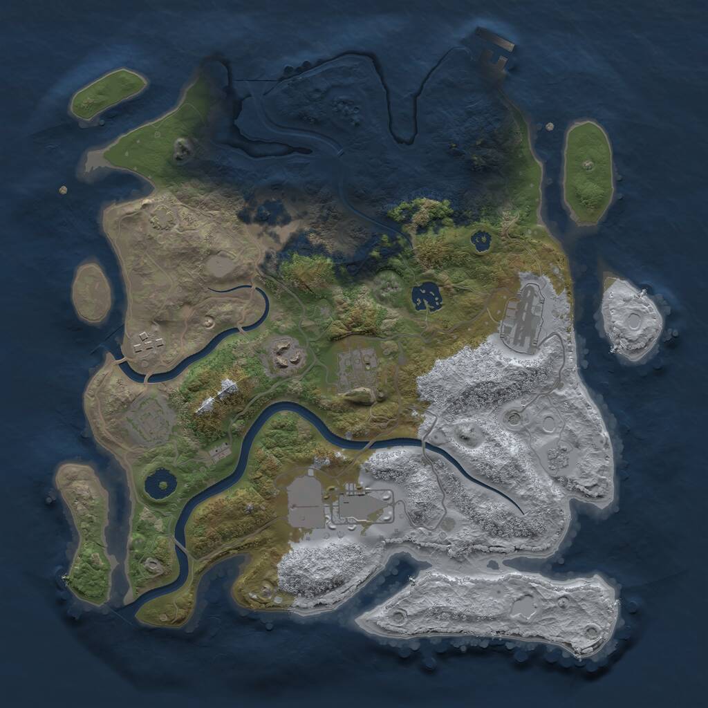 Rust Map: Procedural Map, Size: 3500, Seed: 80778715, 13 Monuments