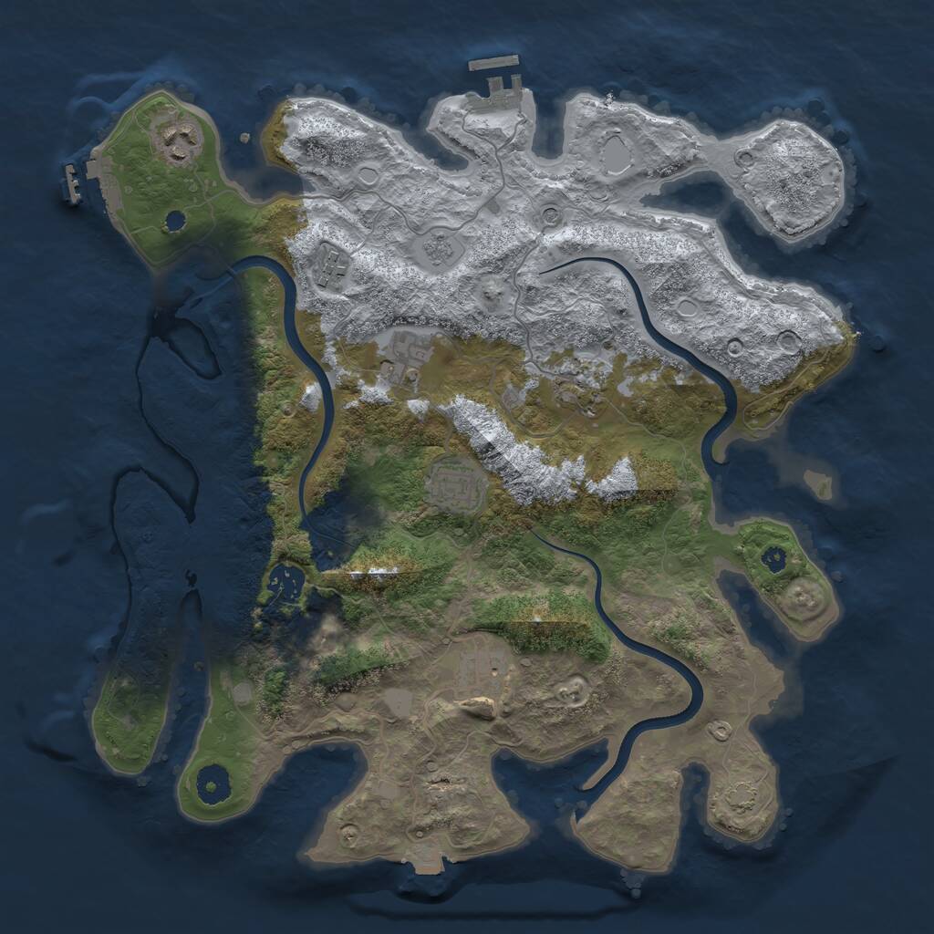 Rust Map: Procedural Map, Size: 3750, Seed: 1914316189, 13 Monuments