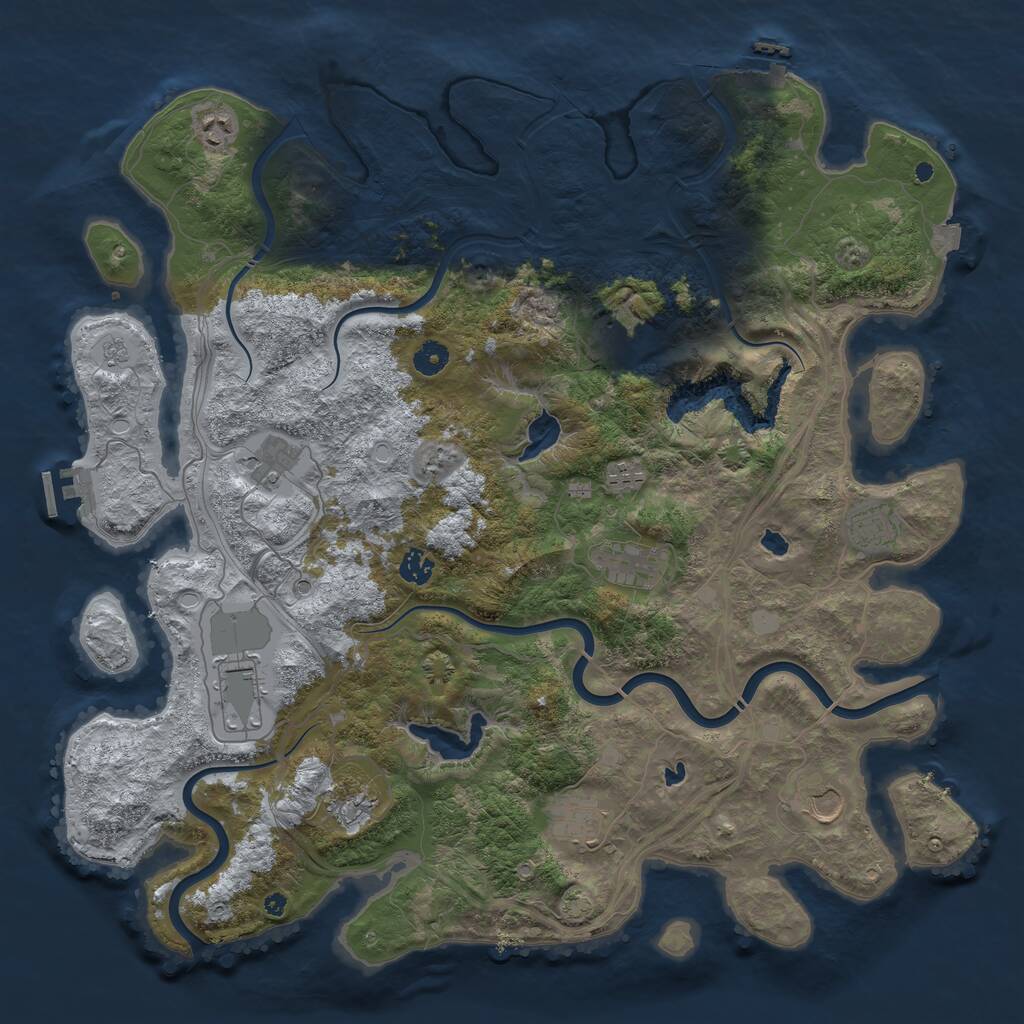 Rust Map: Procedural Map, Size: 4500, Seed: 1074273606, 17 Monuments